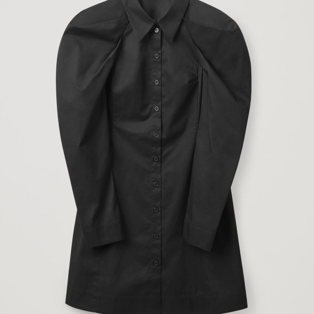 COS puff sleeve black mini button shirt dress